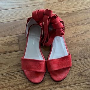 Stuart weitzman corbata suede sandals size 6.5 orange red